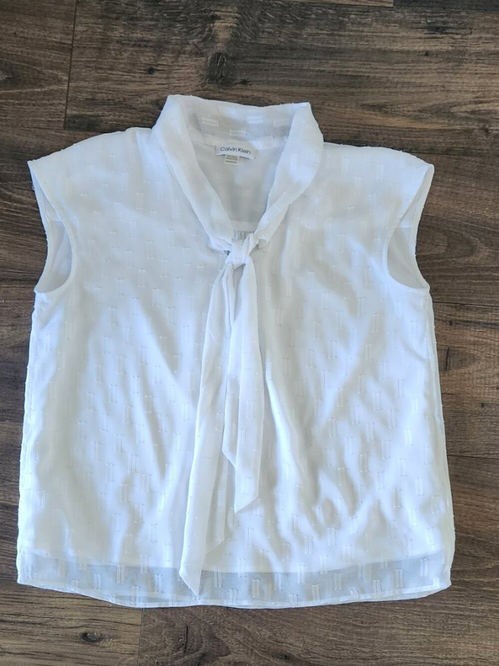 Womens White Calvin Klein Tie Neck Blouse Shell - Petite Medium